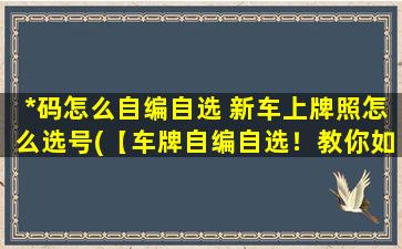 *码怎么自编自选 新车上牌照怎么选号(【车牌自编自选！教你如何选一个好记又好搜的新号码】)